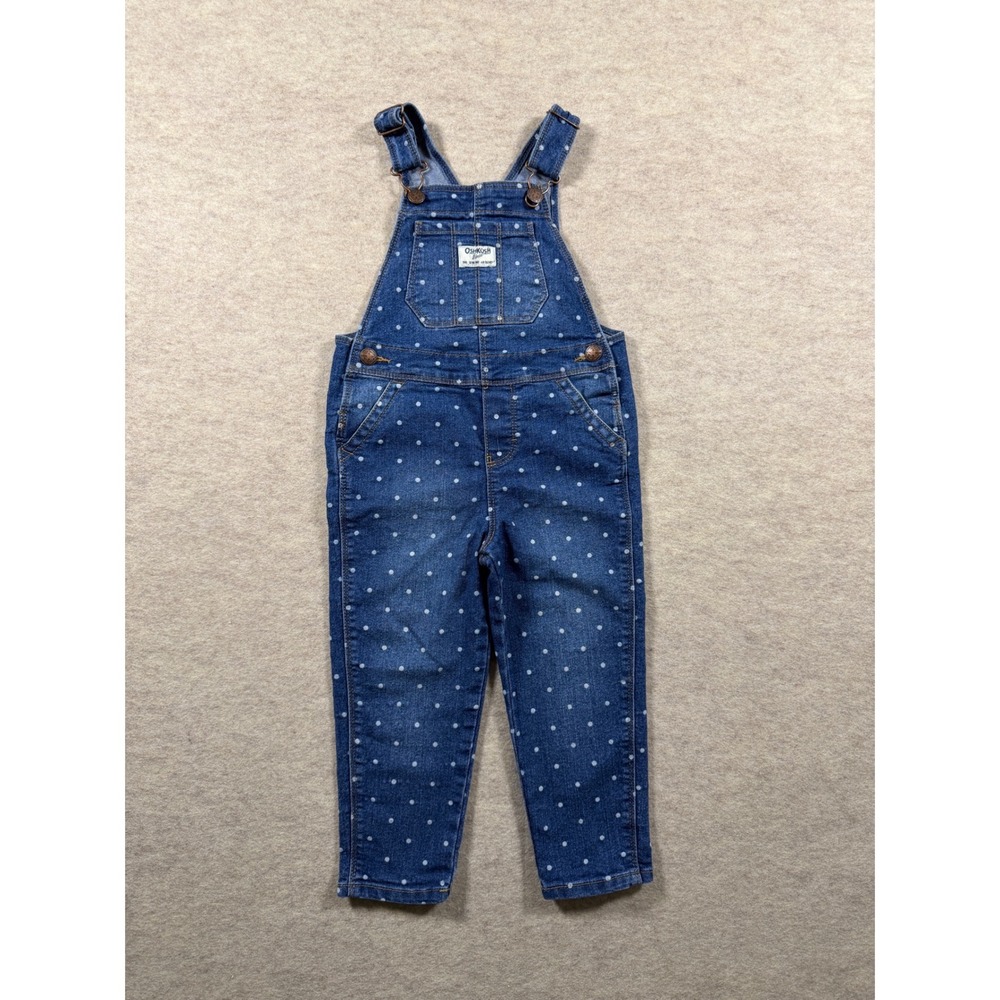 OshKosh Bgosh Girls Blue Denim Polka Dot Bib Overalls Size 3T 6K197710